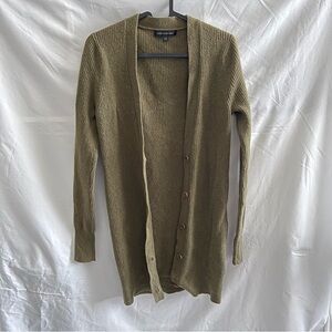Banana Republic Women's Ribbed Knit Cardigan Muted Green Marino Wool Blend Chic